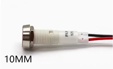 10mm stainless steel edge plastic indicator light with wire and flat end connector.