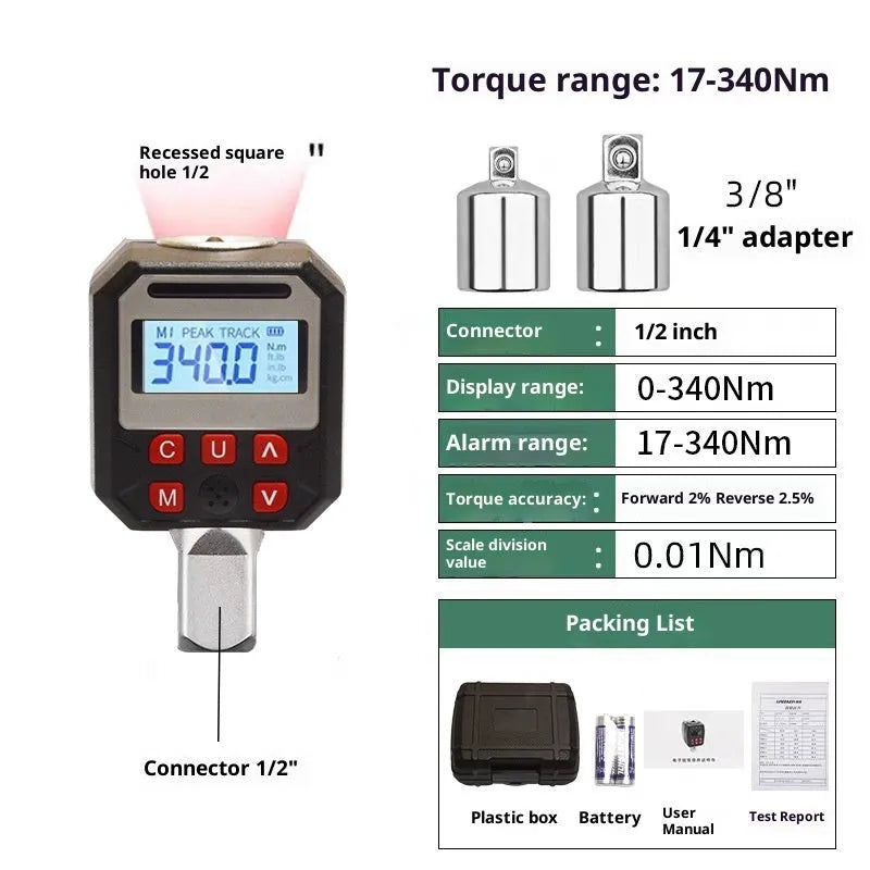 Digital torque meter 17-340 Nm six-piece set with digital display, model 17-340 Torquemeter