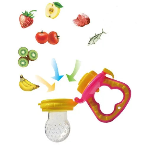 New baby silicone pacifier encapsulated food feeder in size M with blue silicone nipple