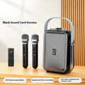 Outdoor karaoke Bluetooth speaker with dual wireless microphones in black, portable lithium battery design