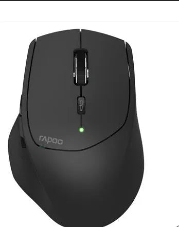 Rapoo MT500 wireless Bluetooth mouse in black with six buttons on a desk surface