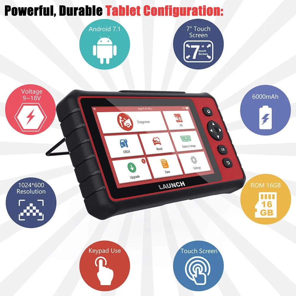 Red car fault decoder with 7 inch IPS touch screen, Android 7.1, and 6000mAh battery