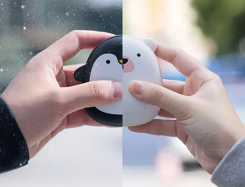Cartoon penguin polar bear USB rechargeable hand warmer power bank in black, white and black-white colours