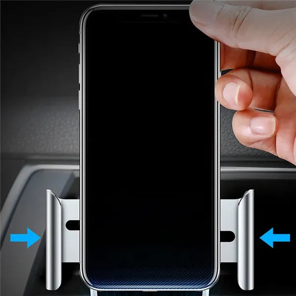 Intelligent touch sensor car phone holder in black, air vent mount, aluminium alloy and glass panel, fitting 4.0-6.5 inch phones.