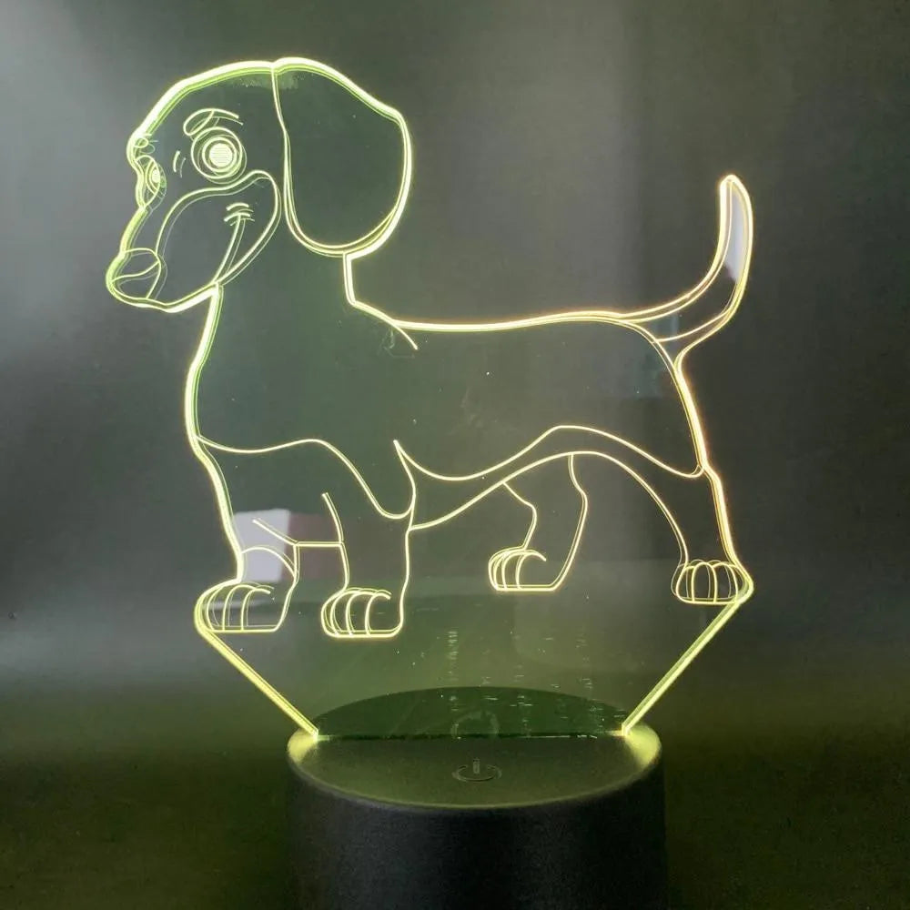 Dachshund 3D night light on desk with remote control and touch switch, acrylic lampshade, USB powered