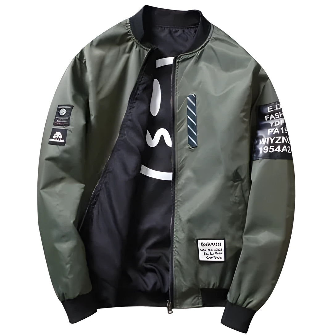 Reversible men's flight jacket showing both sides in slim fit with stripe pattern