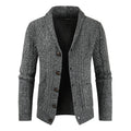 Men's knitted cardigan v-neck loose thick sweater jacket in black, front view