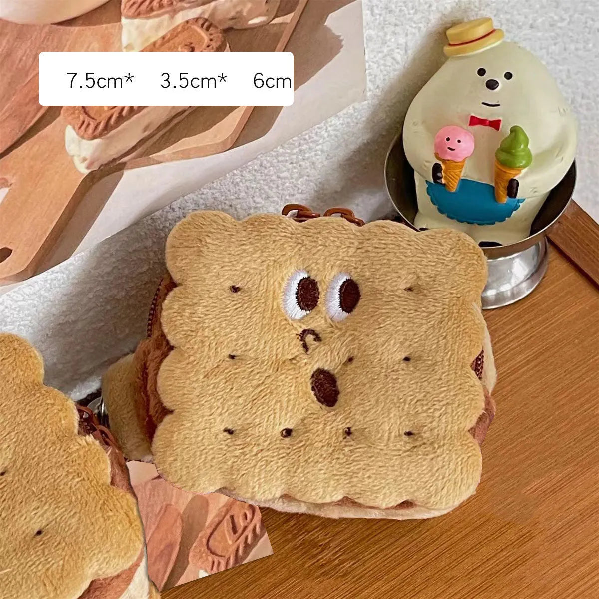 Plush pencil bag with cartoon sandwich biscuit design and cookie coin purse option