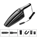 Black and orange high-power 12V car vacuum cleaner with compact design.
