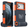 Universal orange waterproof phone case for iPhone and Samsung smartphones with transparent protective shell