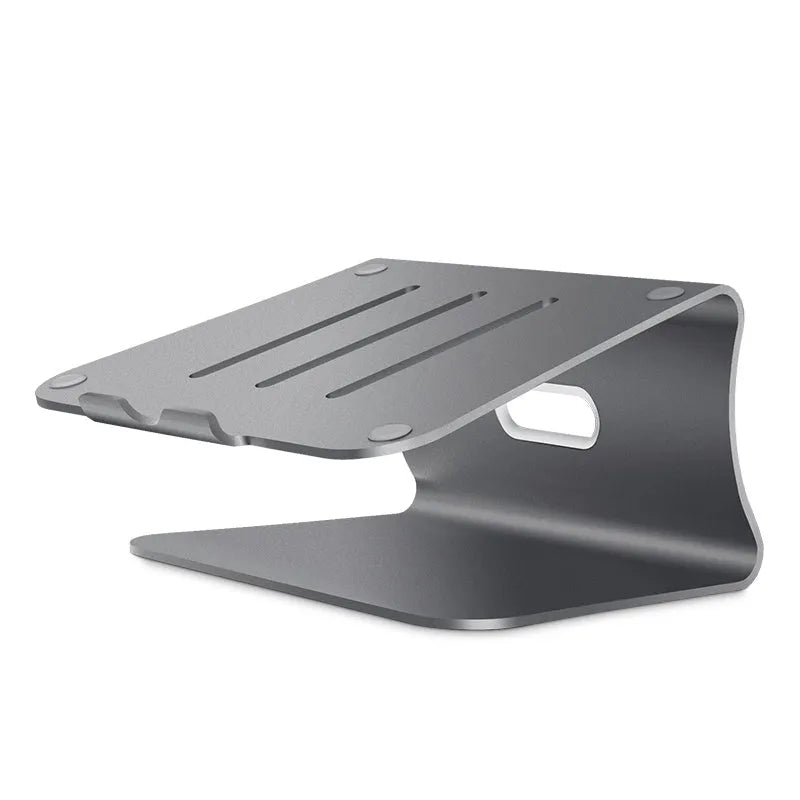 Aluminium alloy notebook cooling stand in silver or grey with rotary adjustment.