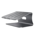 Aluminium alloy notebook cooling stand in silver or grey with rotary adjustment.