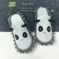 Brown removable panda slippers with coral fleece upper and chenille sole.
