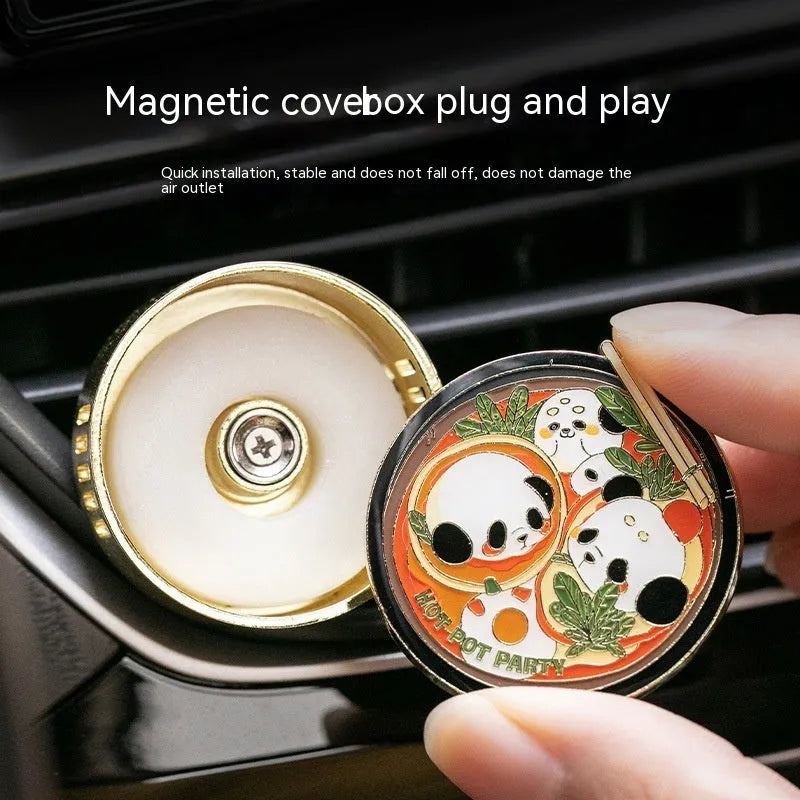Panda hot pot design car fragrance decoration with diatomaceous earth scent tablets