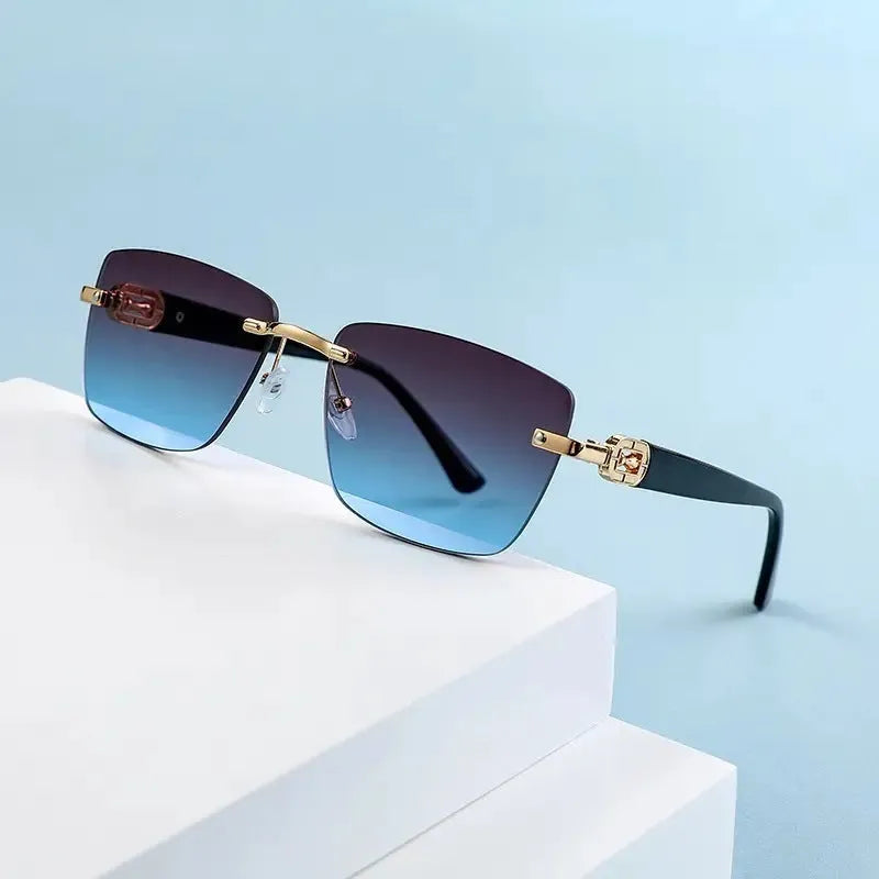 New frameless sunglasses for men with metal frame in gold double grey colour option for outdoor sports and fashion