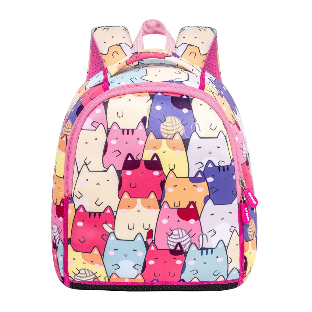 Children's school bag in polyester nylon with animal print, air pillow straps and large or small size options