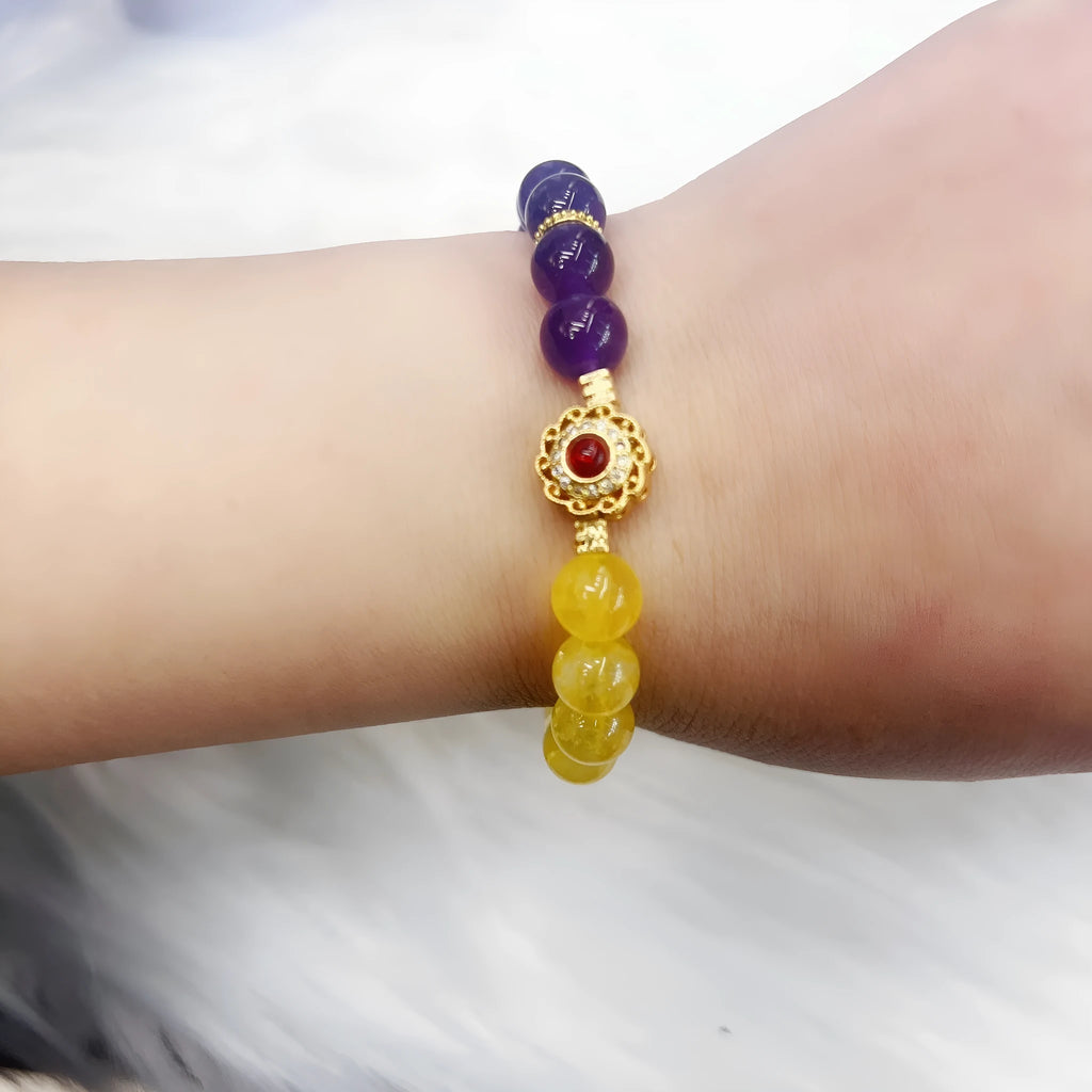 Handmade yellow and purple crystal bracelet for women