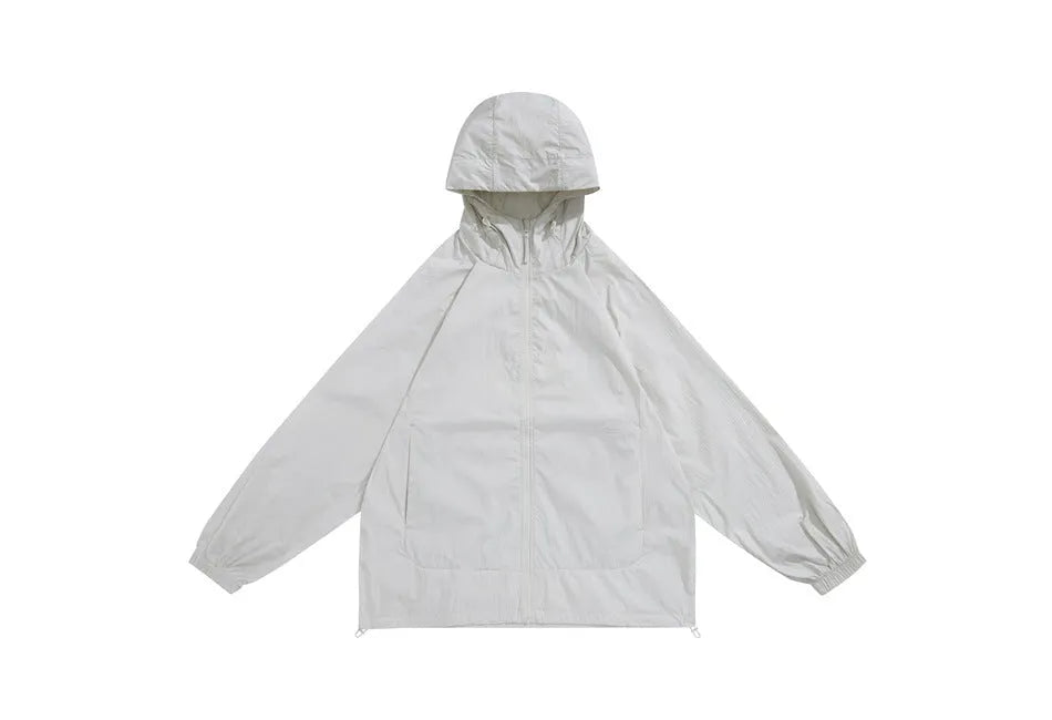 Men's sports hooded thin coat in chemical fibre blend with straight hem and slit pocket