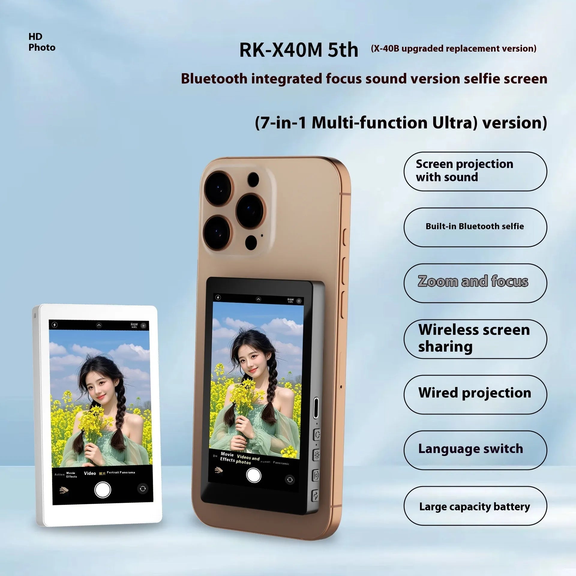 X40M Audio Zoom black magnetic mobile phone projector showing rear mount and compact size