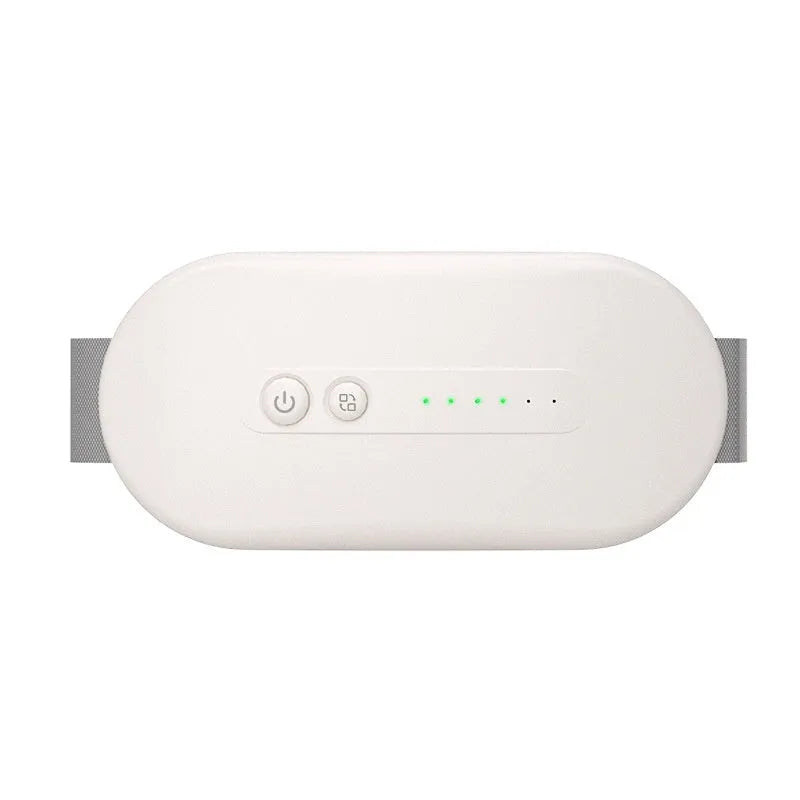 Battery-powered abdominal massager in creamy white with adapter cable and three colour options
