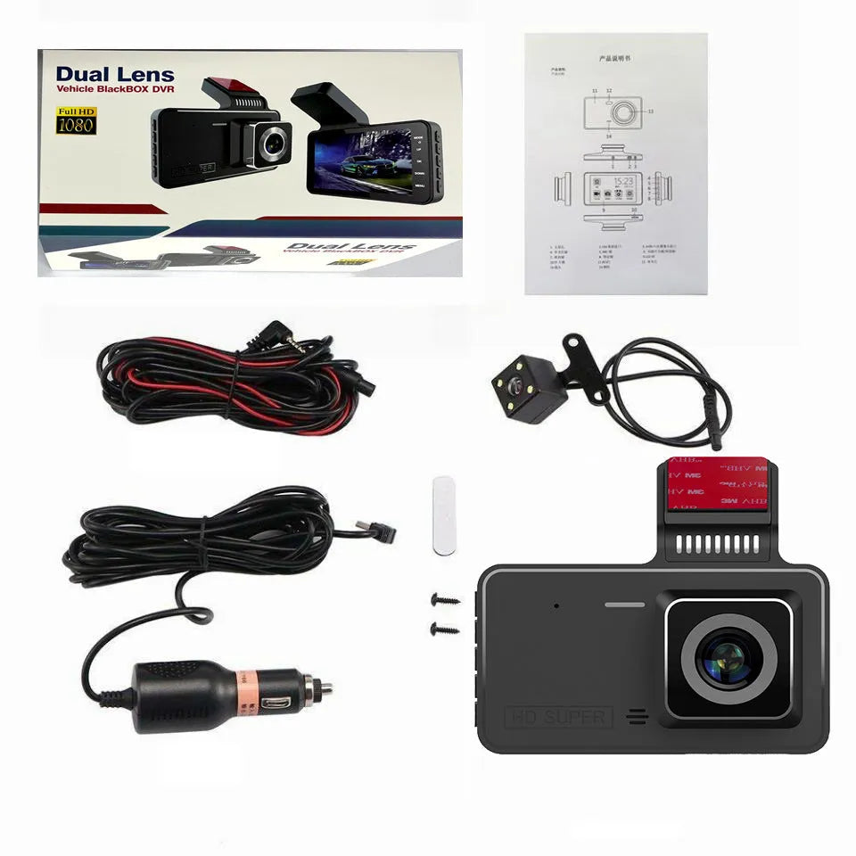 4-inch adhesive dashcam with dual lens and touch screen display for car installation