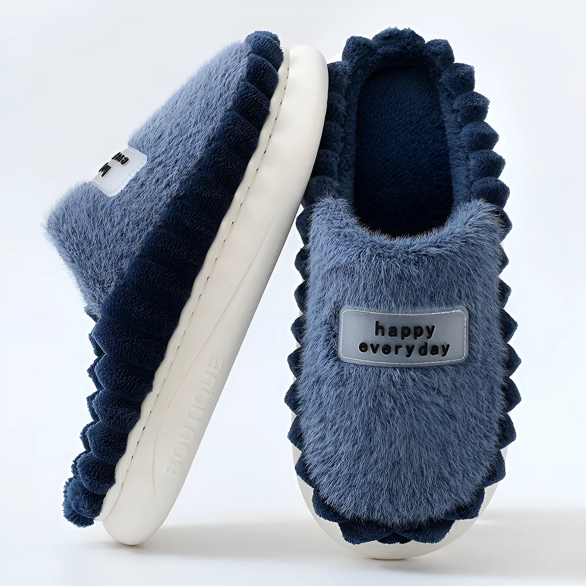 Men's thick-soled slip-on house slippers with fluffy fleece, suede upper and non-slip PVC sole