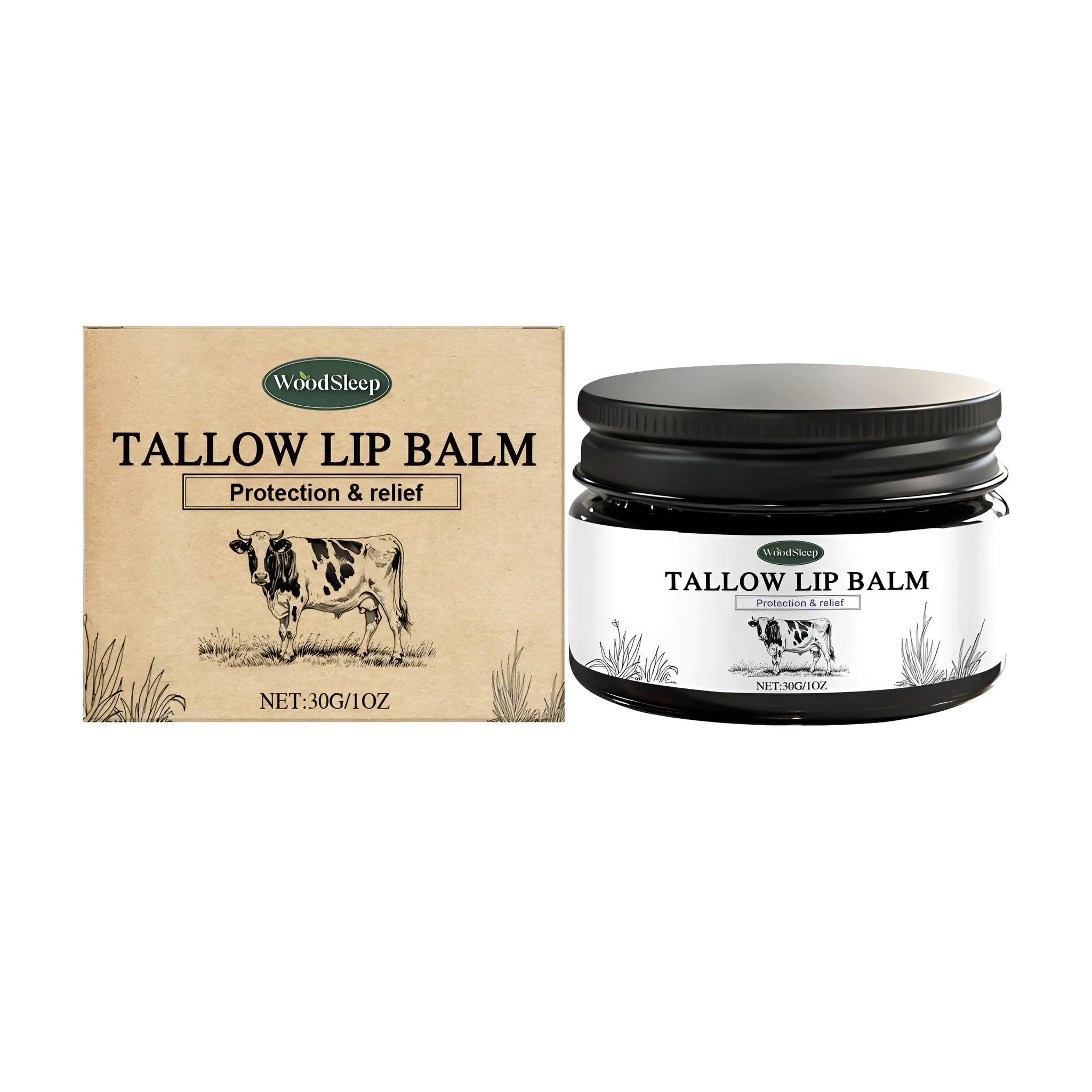Tallow lip balm 30g tube with jojoba oil and aloe extract for dry lips
