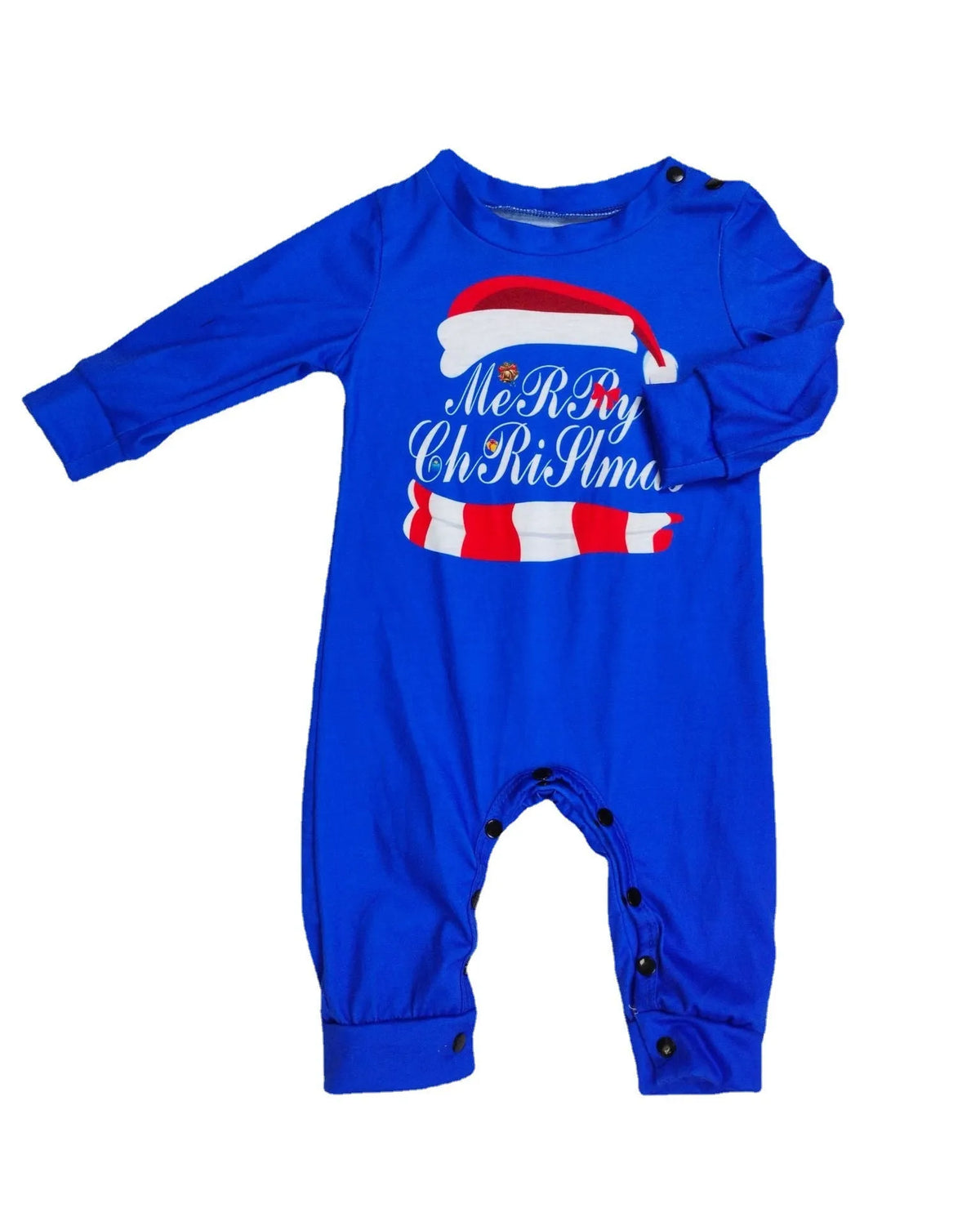 Matching family Christmas pyjamas set with letter print top and plaid pants in adult, child, baby, and dog sizes