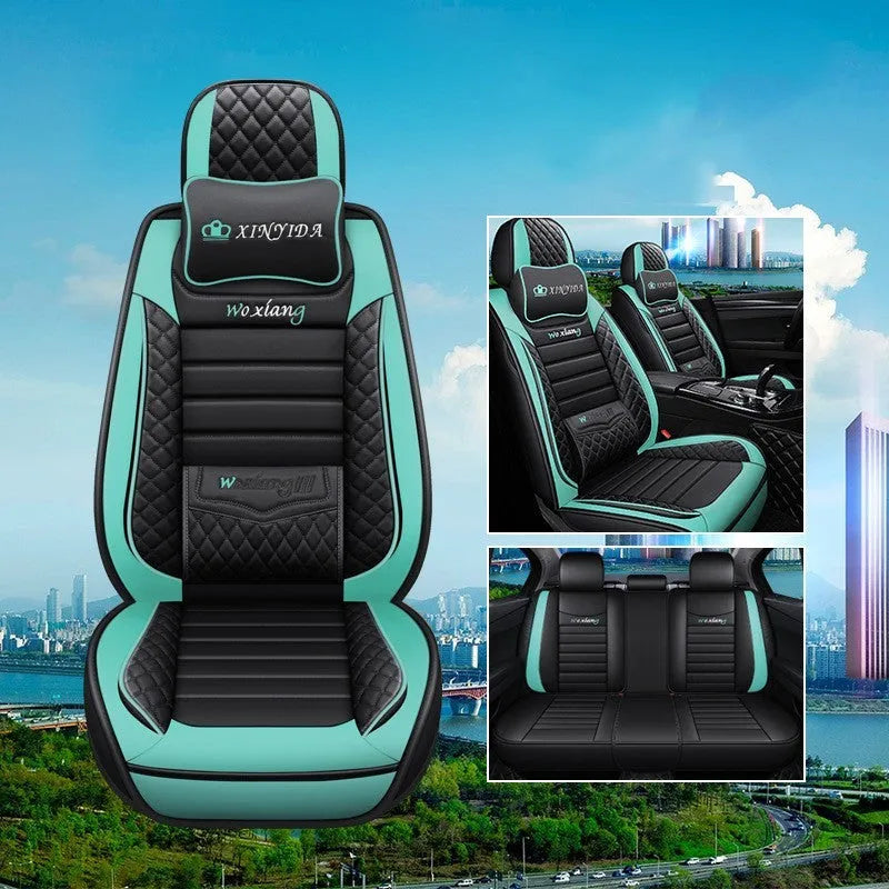 Red leather universal seat cushion with high elastic sponge filler on a car seat.