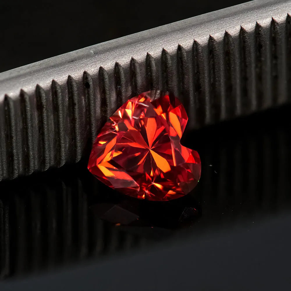 Colourful heart-shaped moissanite stone in lemon yellow with precise facets for jewellery making