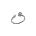 Adjustable open-end ring with round zircon pearl and thick gold plating in geometric design