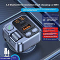 Black car Bluetooth receiver with LED display showing connection status and dual USB ports for fast charging