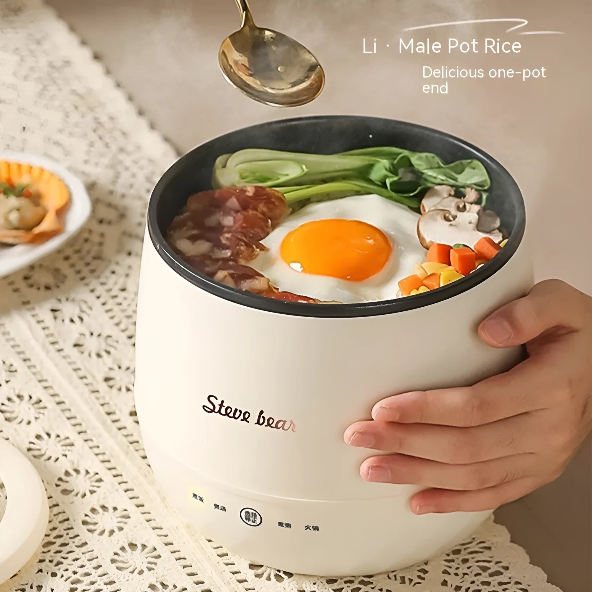 Mini rice cooker 1.8L non-stick liner beige colour with steamer