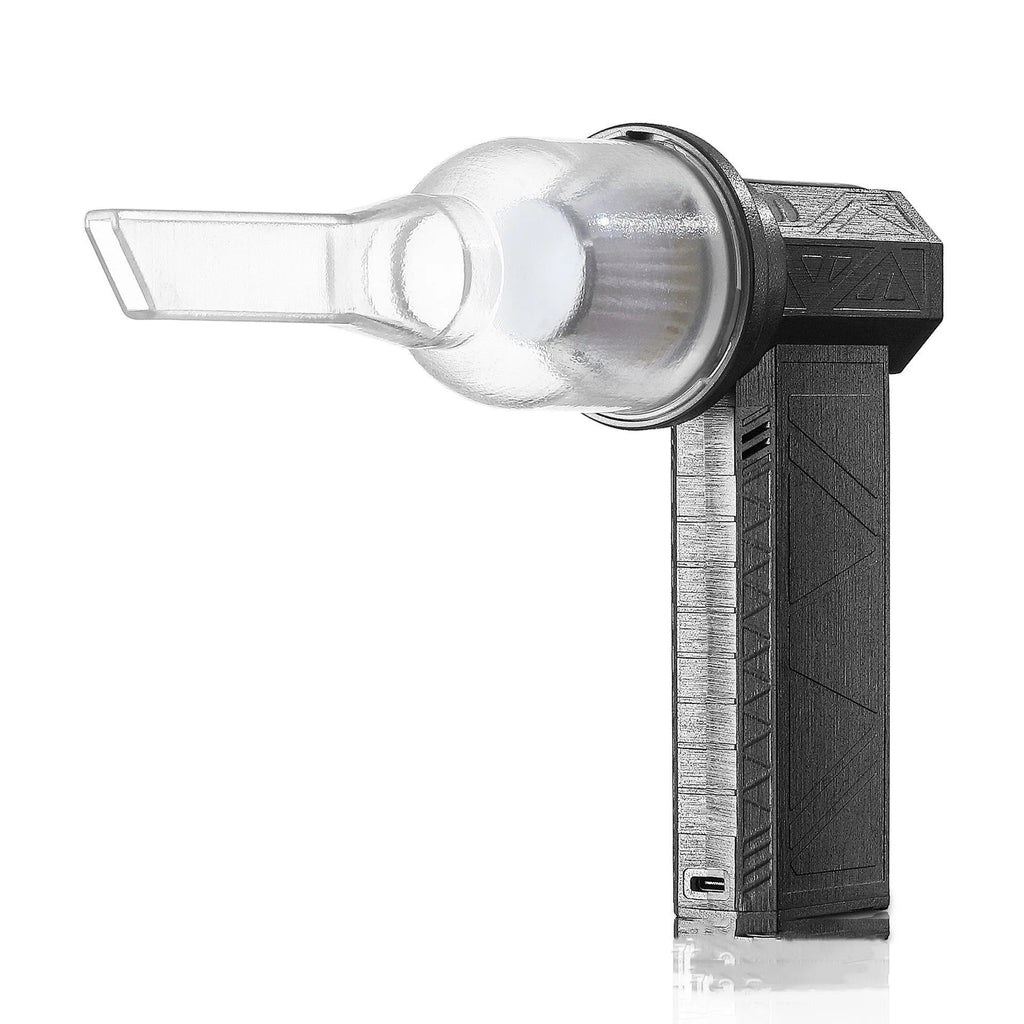 Iron grey cordless turbo fan air duster with brushless motor, shown in handheld use.