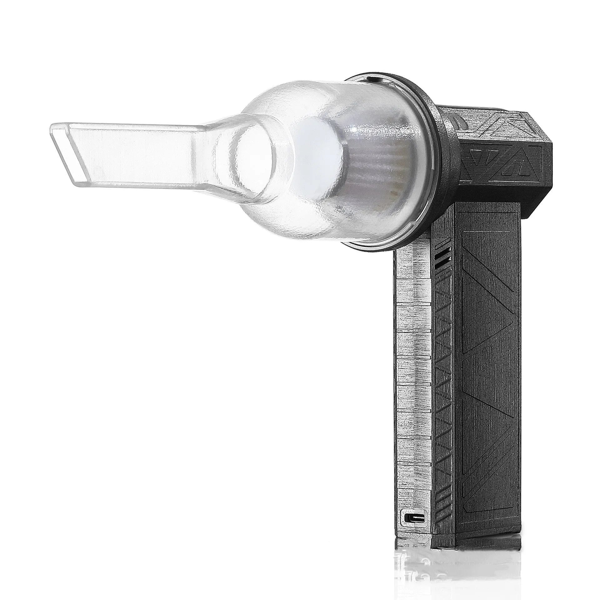 Iron grey cordless turbo fan air duster with brushless motor, shown in handheld use.