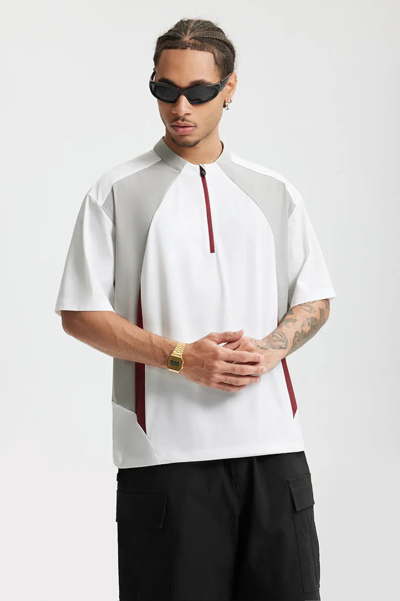 Men's lightweight polyester shirt in black and beige colours showing both long sleeve and short sleeve versions