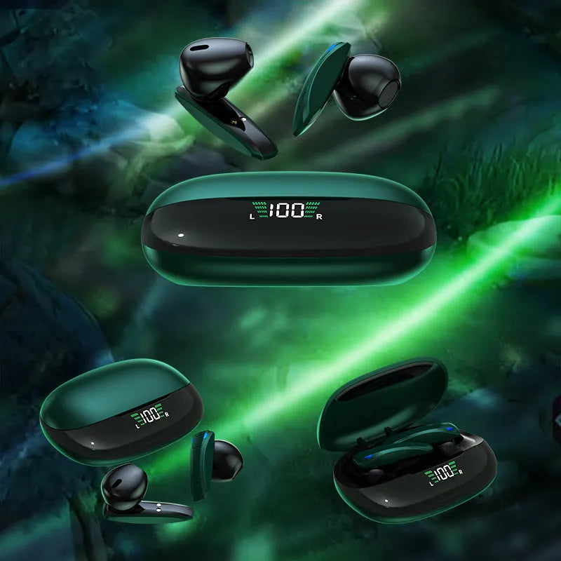 Y2 Green wireless Bluetooth gaming headset with low latency, stereo earplugs, and NFC