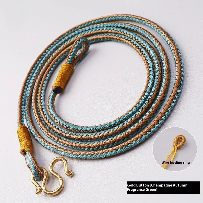 Tibetan thangka peace buckle necklace with mixed gem inlaid pendant on adjustable 71-80cm chain
