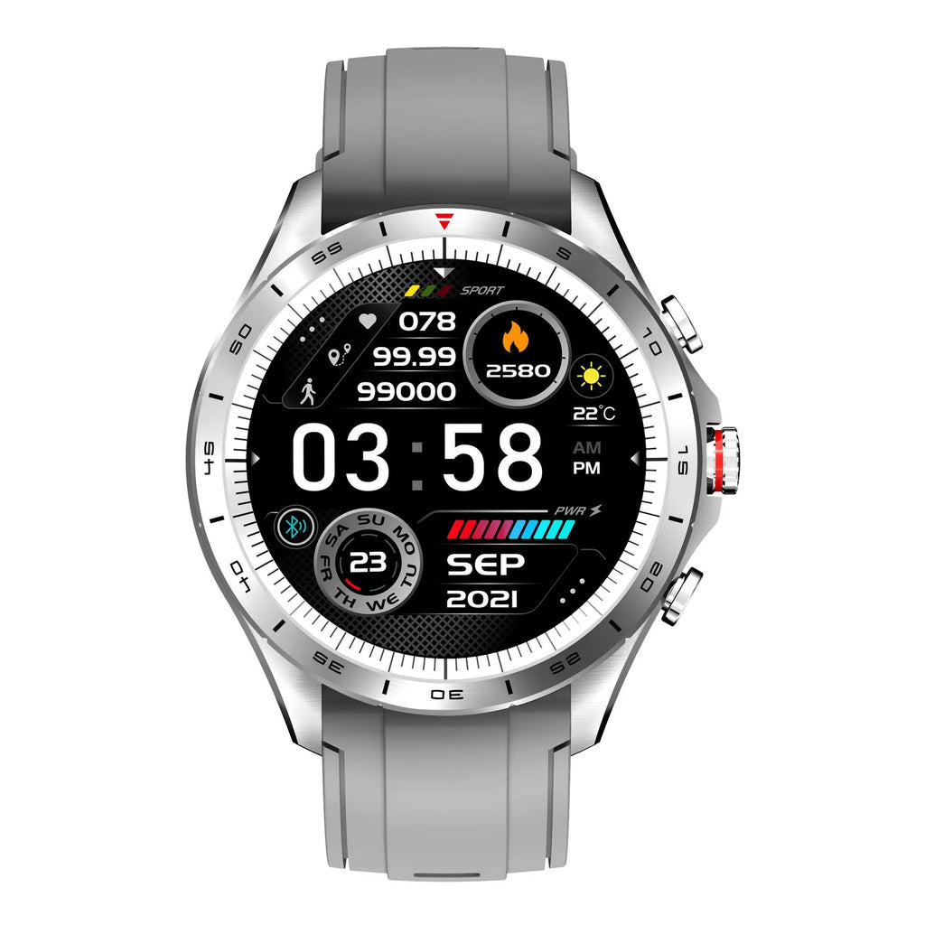 Men's black smart bracelet watch with zinc alloy screen and silicone wristband on a wrist.