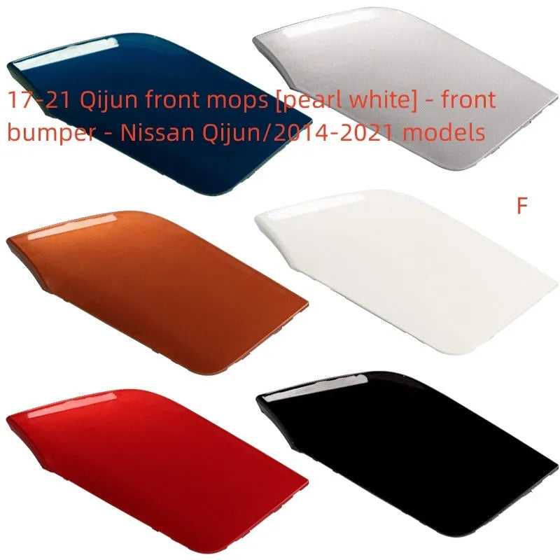 Nissan Qashqai front bumper replacement part in plastic, showing hook and rope cover plate.