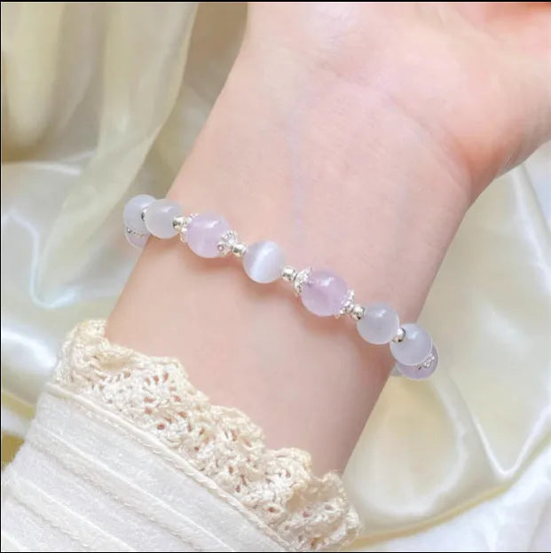 Opal amethyst coloured moon-shaped crystal bracelet for women, manually crafted.
