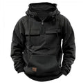 Men's drawstring hoodie sweatshirt in thick polyester with front pocket, available in black