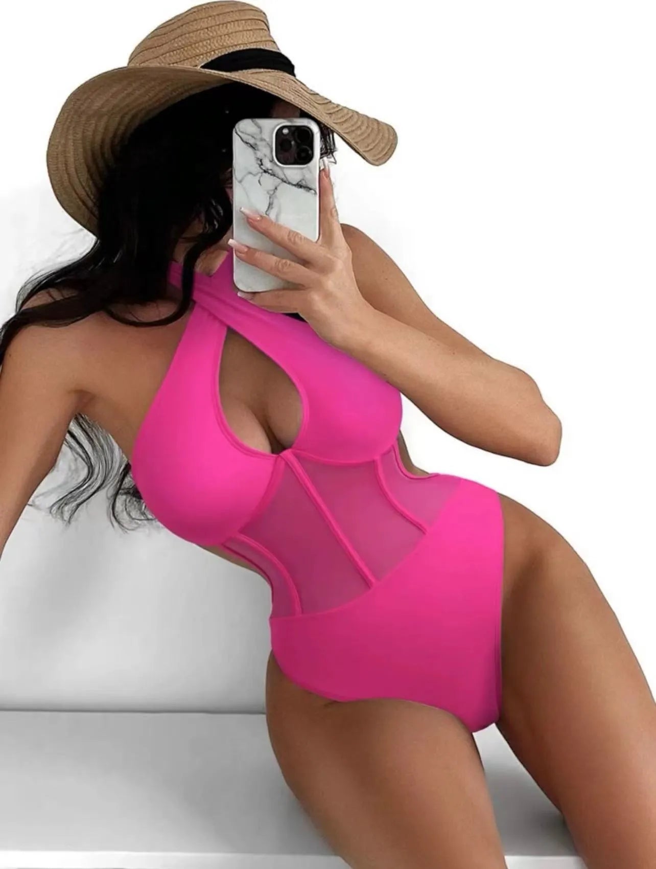 Ladies black one-piece swimsuit bikini with nylon spandex fabric for summer swimming