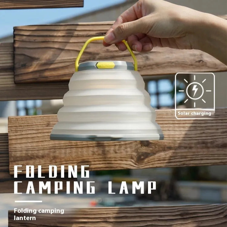 White portable camping lamp with large battery for tent lighting