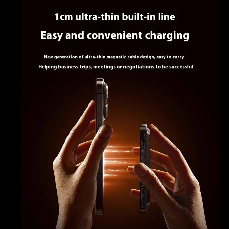 Magnetic power bank with transparent bracket and built-in cable in Mysterious Black colour