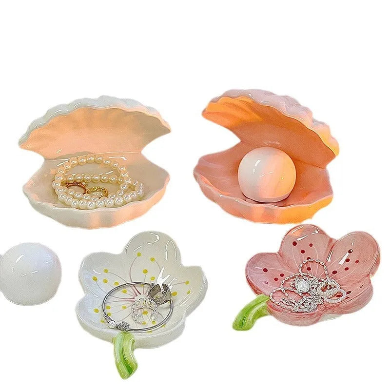 Yellow porcelain storage tray for girls with optional pink or white shell and night light.
