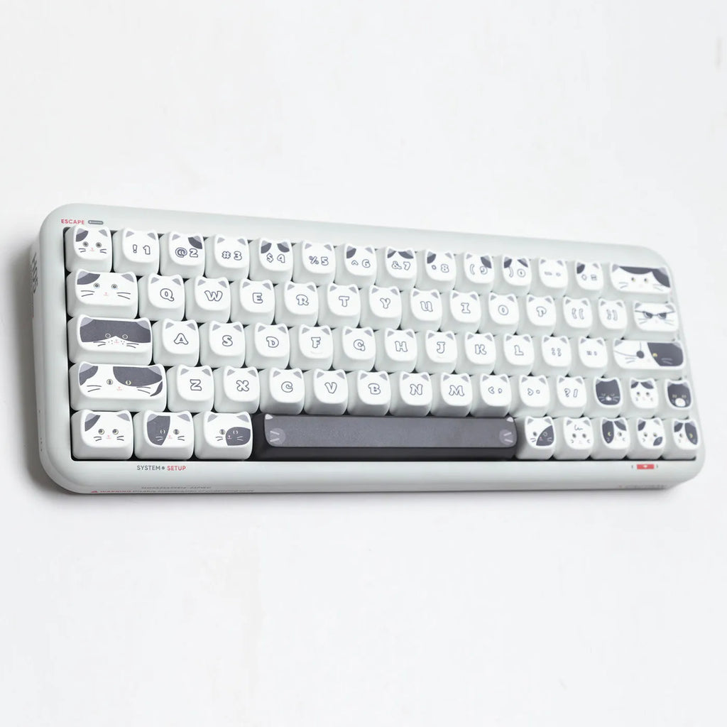 Black and white kitten full set sublimation key cap set with PBT material in MAO height for mechanical keyboards