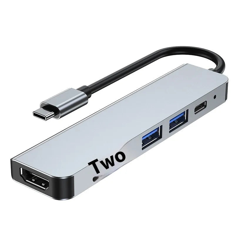 Portable USB-C expansion dock with six interfaces for laptop and tablet connectivity