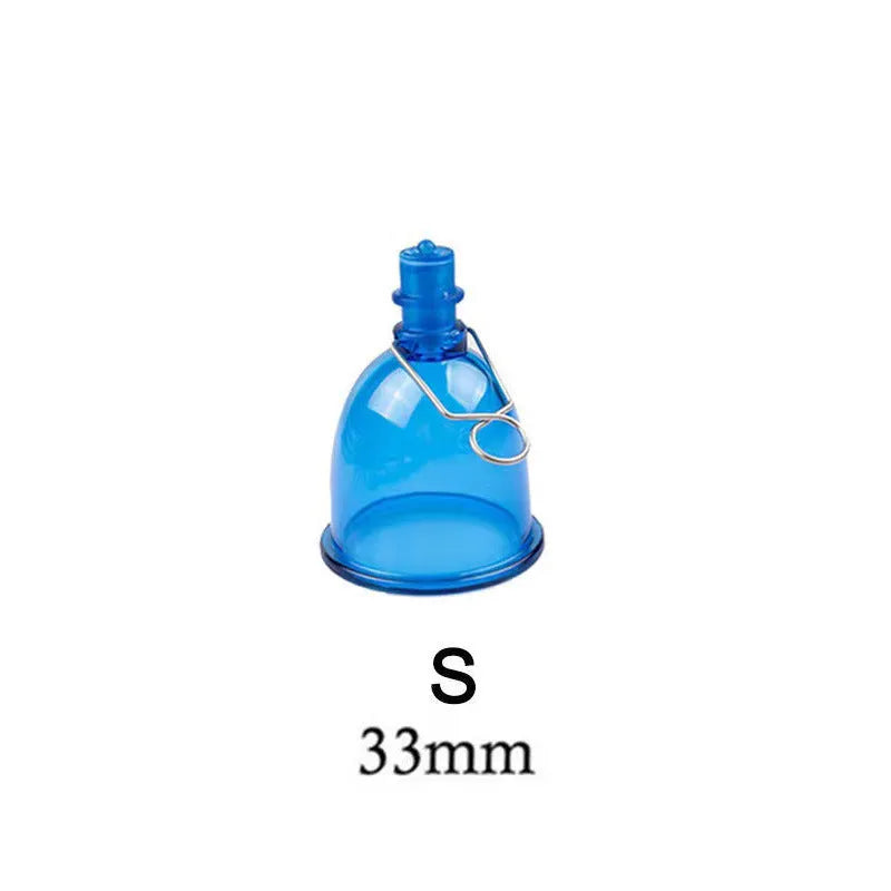 Blue silicone men's stretch exerciser cup shown in small, medium, and large sizes