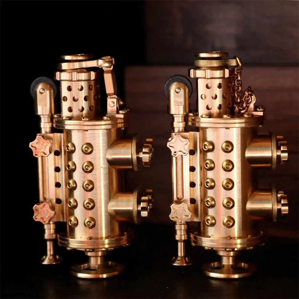 All copper handmade mechanical punk kerosene lighter with brass colour and shaft even format